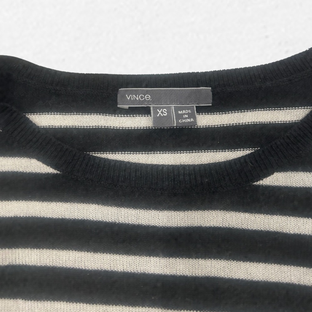 Vince Striped Silk/Cashmere Knit Long Sleeve Sweater Top | Black/White | Size XS - Picture 4 of 5
